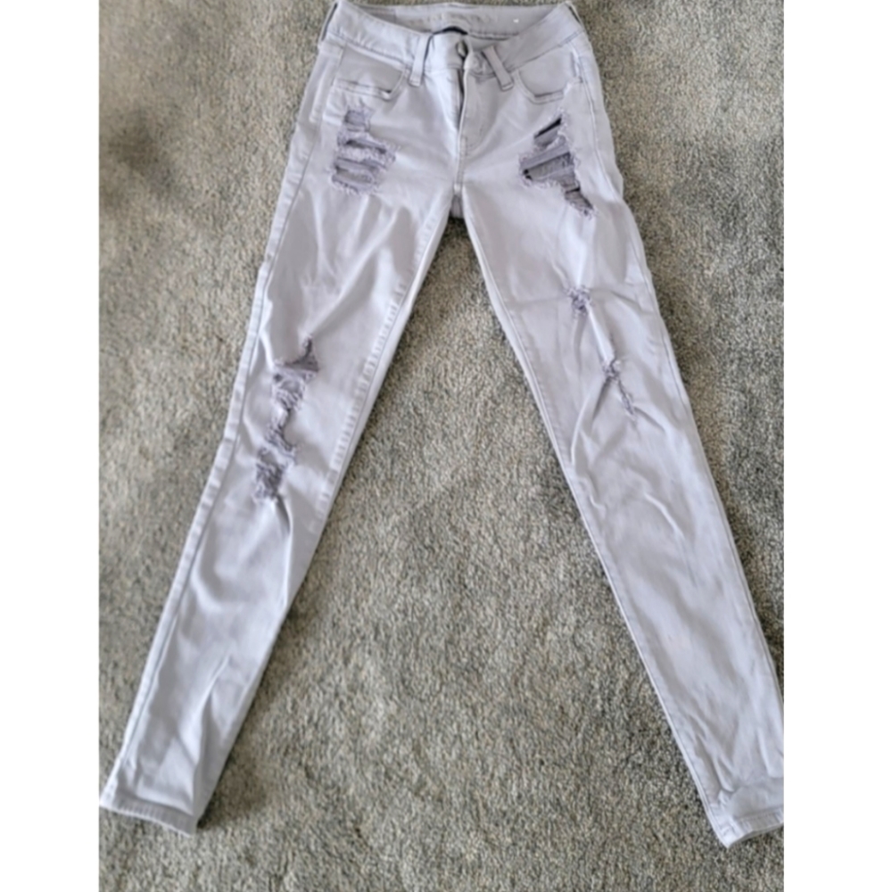 Women's Anerican Eagle Jeggings Ripped Grey